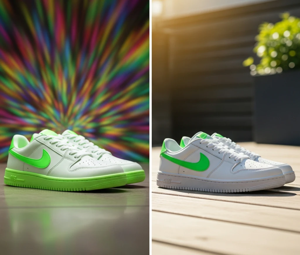 overly edited vs naturally edited version of a shoes