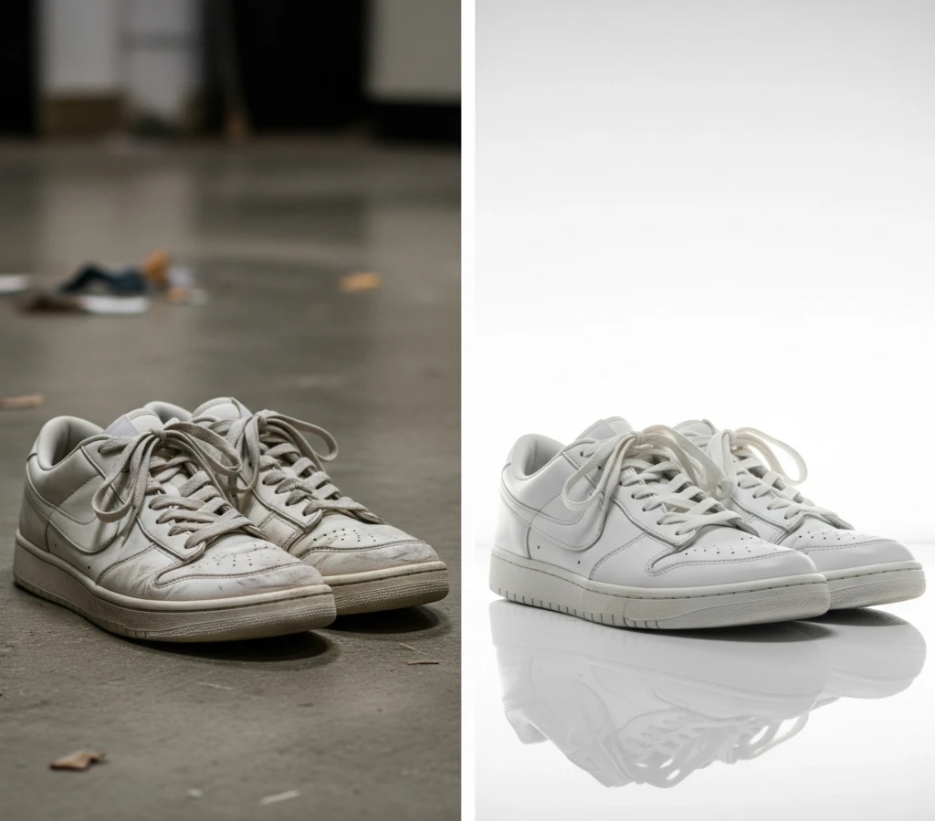 unedited vs edited photo of a shoes